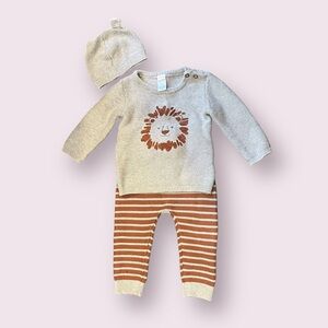 Carter's Just One You Baby Outfit 18M – Knit Lion Sweater, Striped Pants & Hat